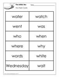 Word Wall Words for the Letter W